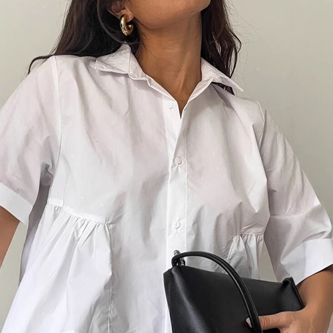 Damen Modische Kurzbluse mit voluminösen Rüschendetails und eleganten Knopfverschluss Drune