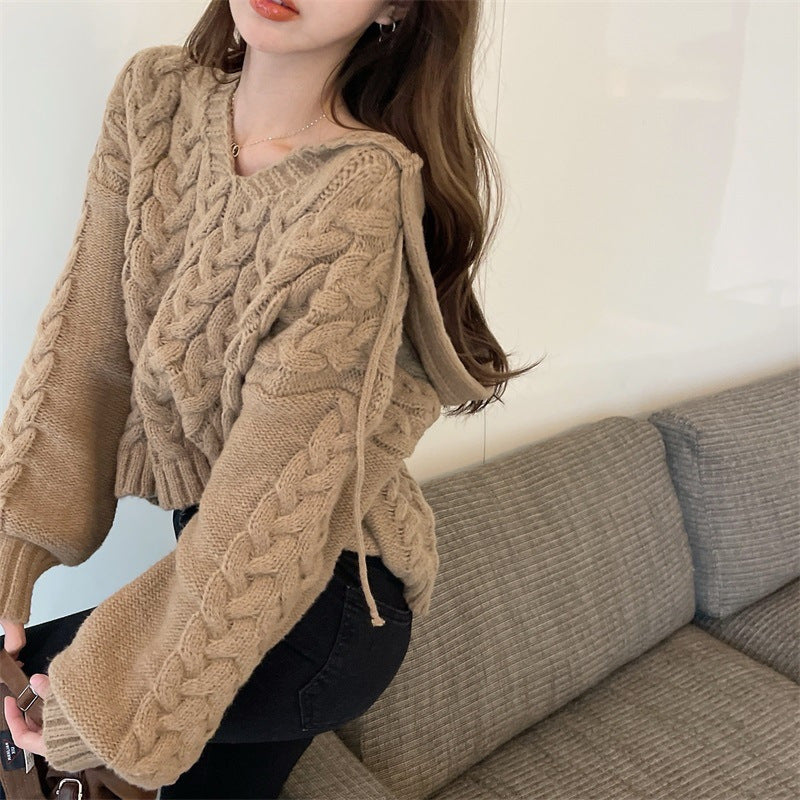 Damen Kuscheliger Strickponcho mit Zopfmuster Drune