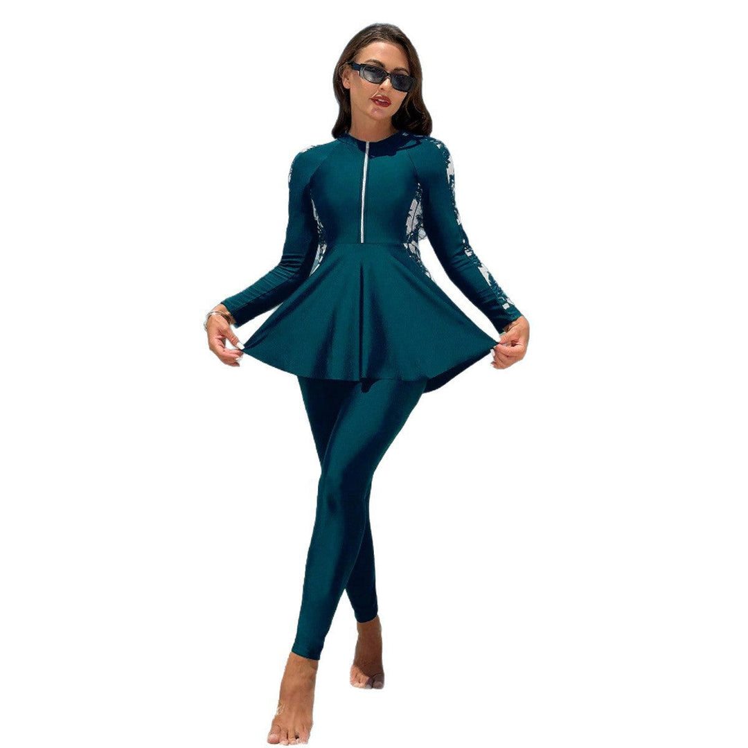 Damen Sportlicher UV-Schutz Schwimmanzug mit modischer Rüsche Drune