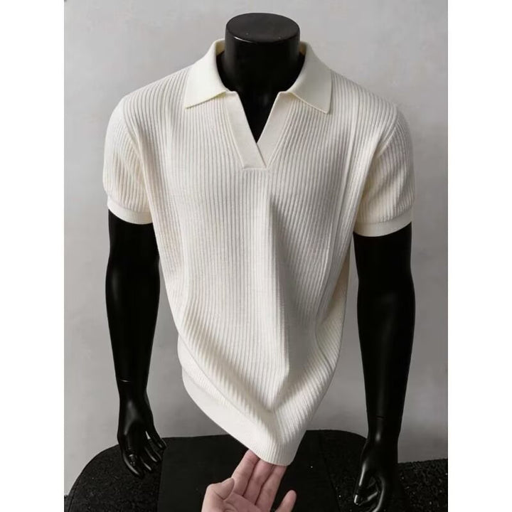 Herren Modisches Strickpoloshirt mit V-Ausschnitt Drune
