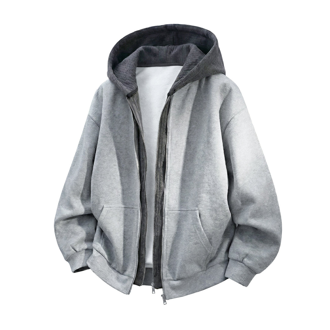 Unisex Oversized Kapuzenjacke mit Doppelreißverschluss und Kängurutasche Drune