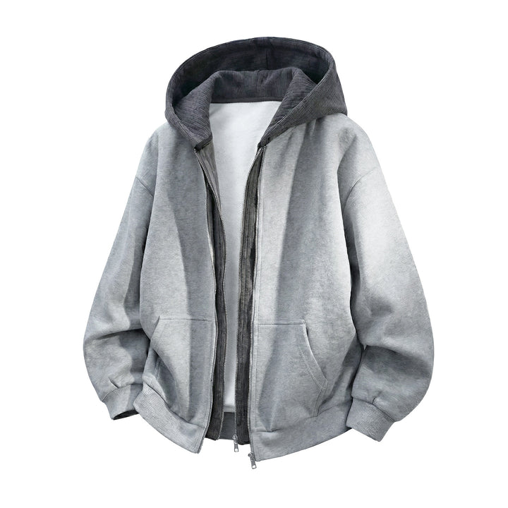 Unisex Oversized Kapuzenjacke mit Doppelreißverschluss und Kängurutasche Drune