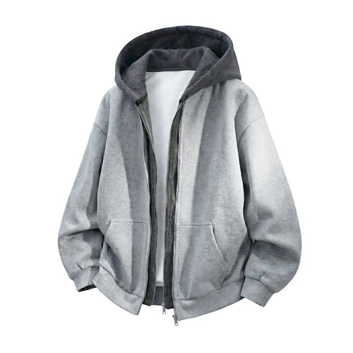 Unisex Oversized Kapuzenjacke mit Doppelreißverschluss und Kängurutasche Drune