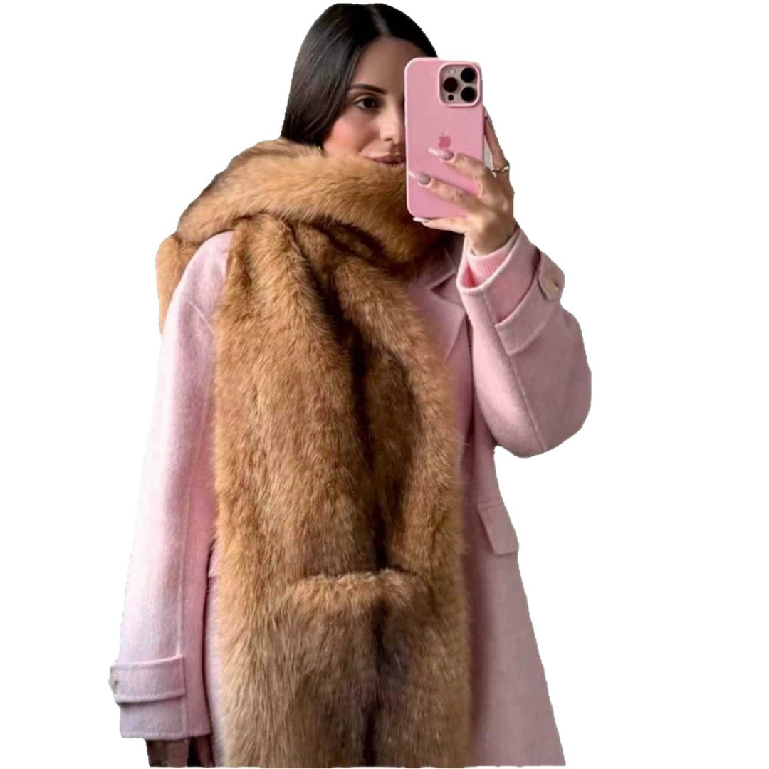 Damen Luxuriöse lange Kunstpelz‑Stola mit voluminösem Schalkragen Drune