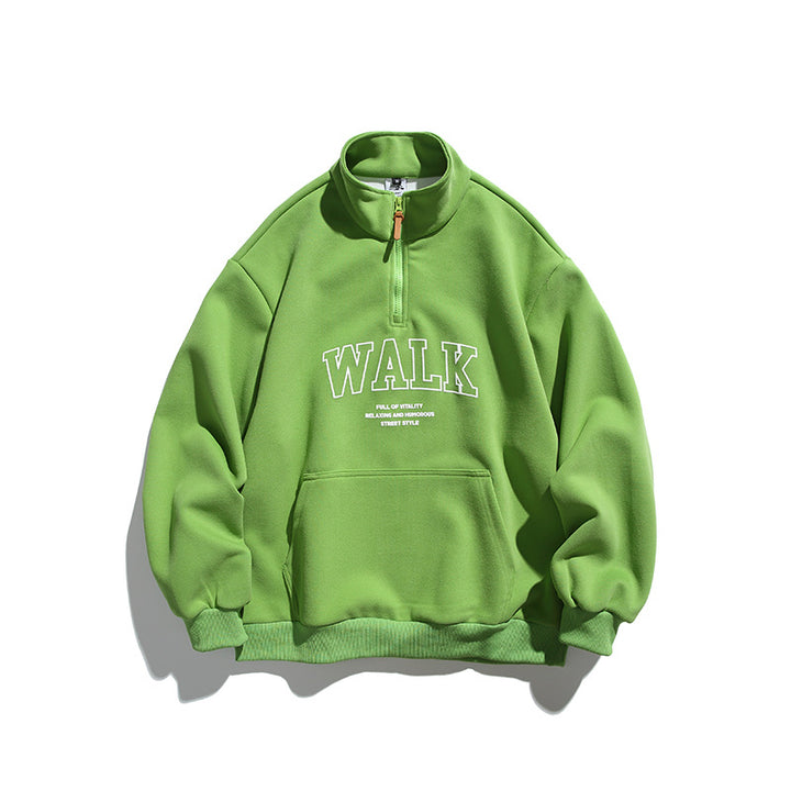 Unisex Oversize-Halbzip-Sweatshirt mit Stehkragen, Kängurutasche und Logo-Print Drune