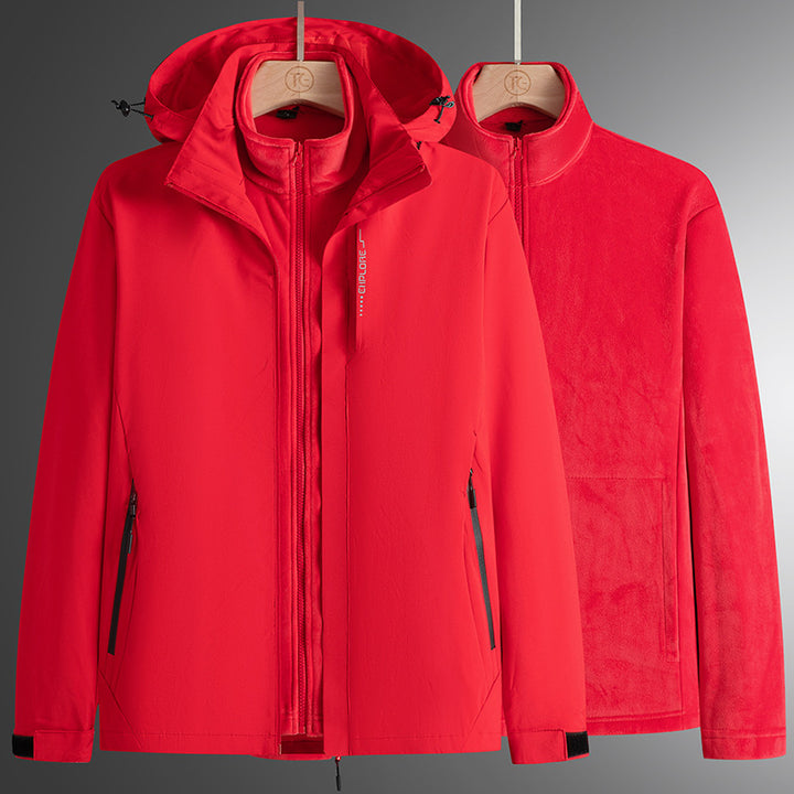 Herren modularer Softshell-Parka mit herausnehmbarer Fleece-Innenjacke, winddichter Außenhülle und verstellbarer Kapuze Drune