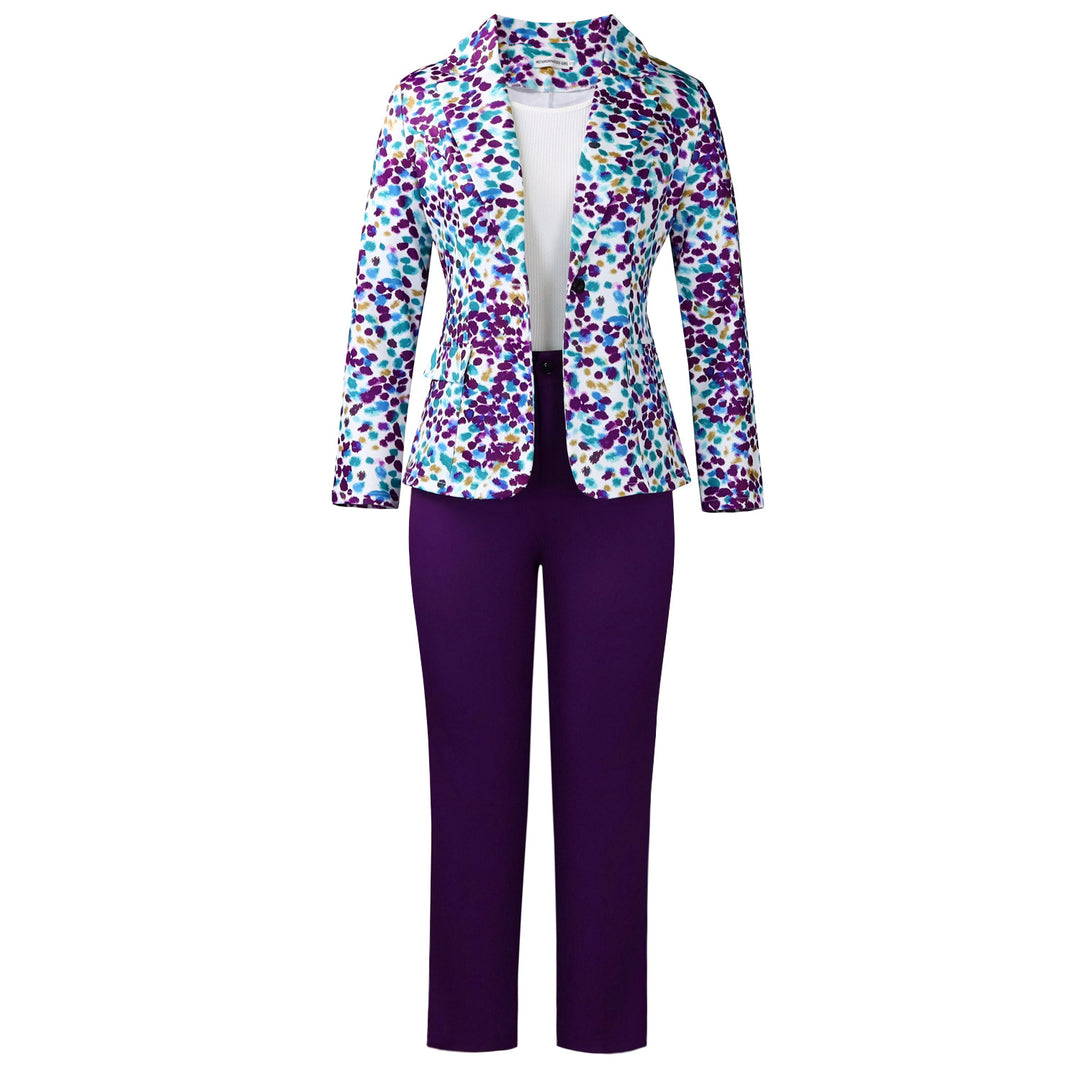 Damen elegante Blazer- und Hosenkombination mit floralem Muster Drune