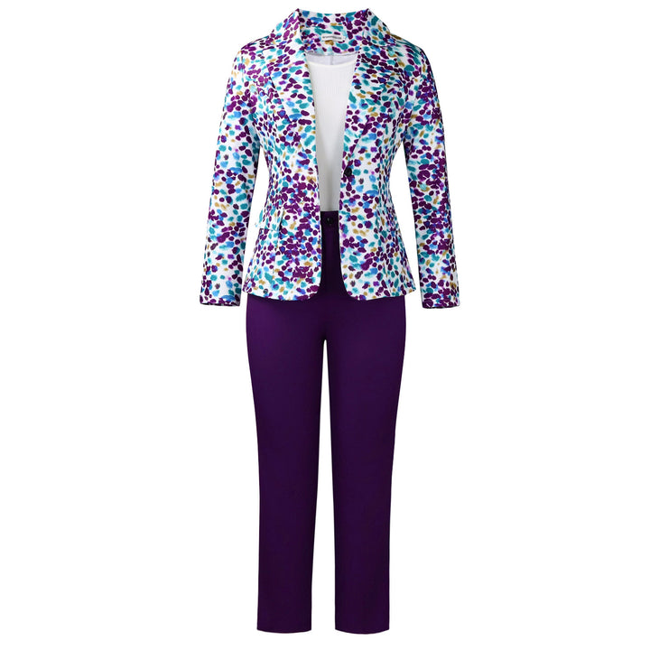 Damen elegante Blazer- und Hosenkombination mit floralem Muster Drune