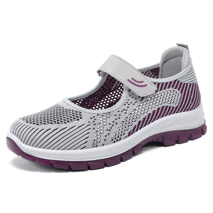 Damen nan atmungsaktive Strick-Mary-Jane Walkingsneaker mit Klettverschluss und dämpfender Leichtlaufsohle Drune