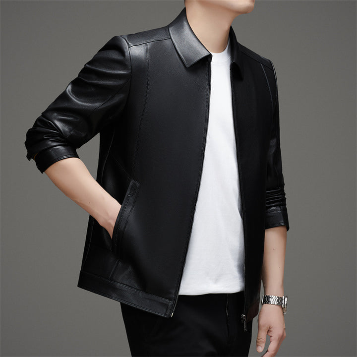 Herren modische Kunstlederjacke mit sportlichem Schnitt und praktischen Taschen Drune