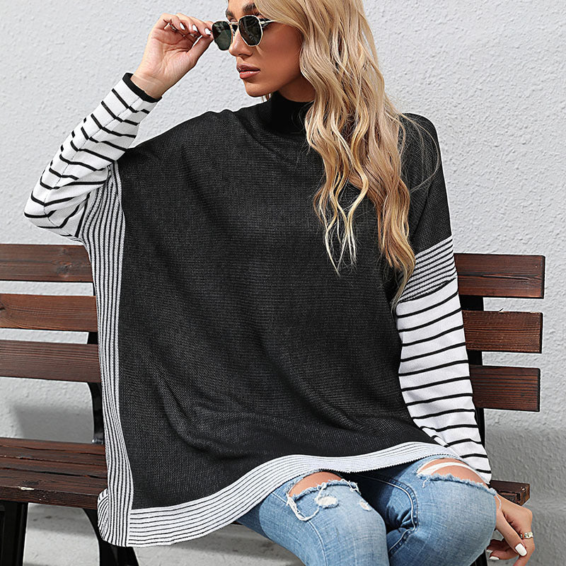Damen Lässiger Pullover mit gestreiften Ärmeln Drune