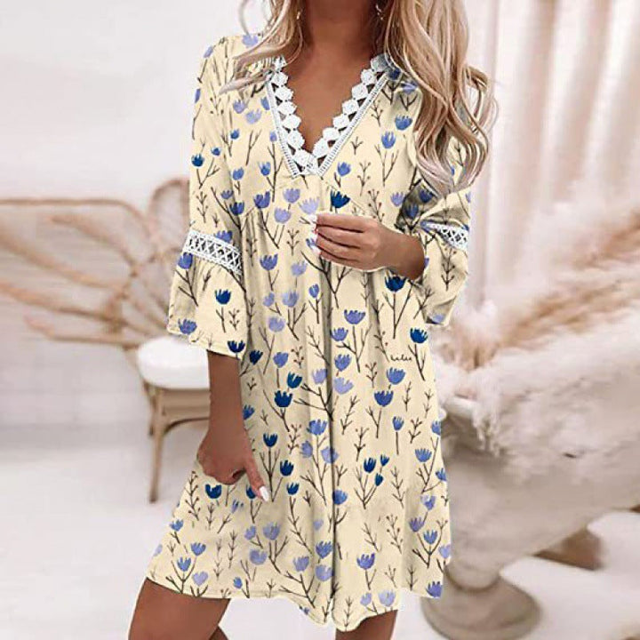 Damen Blumiges Tunika-Kleid mit Spitzenakzenten Drune
