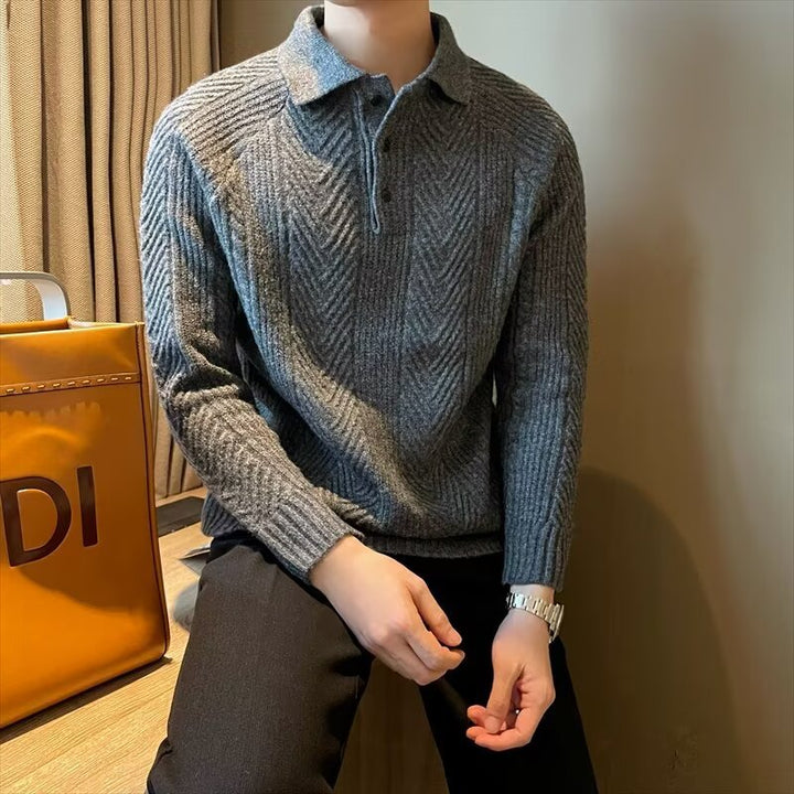 Herren Elegante Grobstrick Pullover mit Knopfleiste Drune