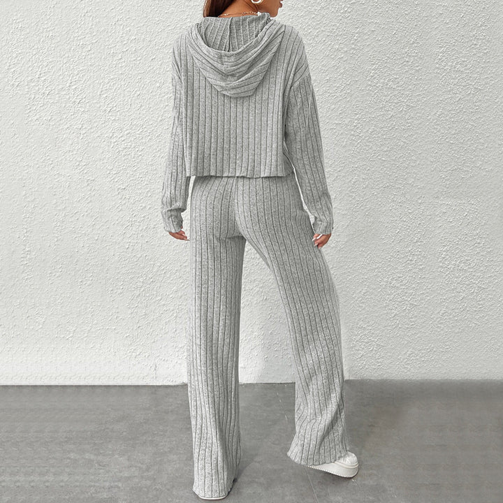 Damen geripptes Lounge-Set mit Kapuzenpullover und weiter Highwaist-Hose Drune