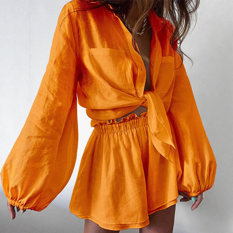 Damen lässiges Leinen Outfit Drune