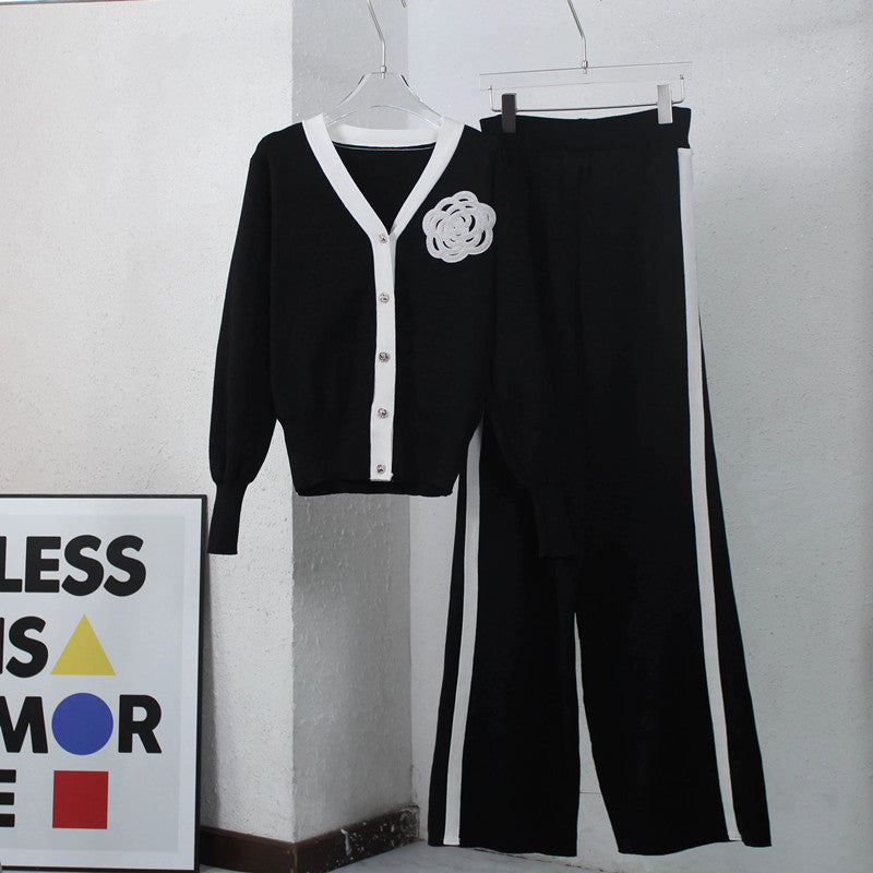 Damen Strick-Loungewear-Set mit eleganter Knopfleiste und modischen Details Drune