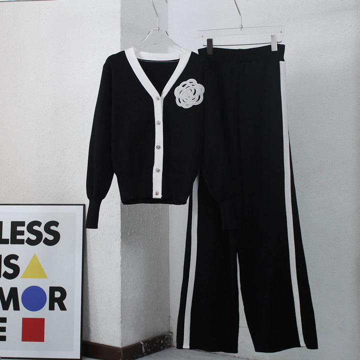 Damen Strick-Loungewear-Set mit eleganter Knopfleiste und modischen Details Drune