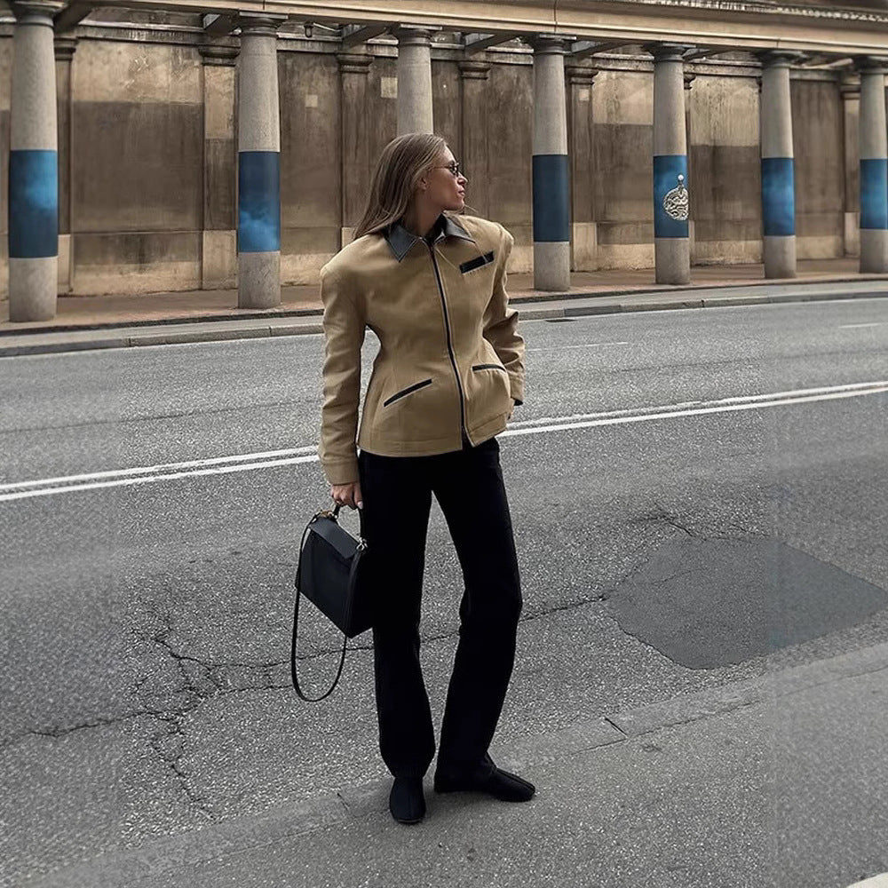 Damen lässige Übergangsjacke mit kontrastierendem Kragen und praktischen Taschen Drune