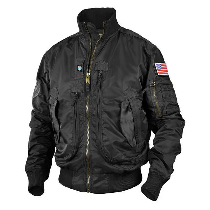 Herren nan Piloten-Bomberjacke im Utility-Stil mit Mehrfachtaschen, Ärmeltasche und geripptem Saum Drune