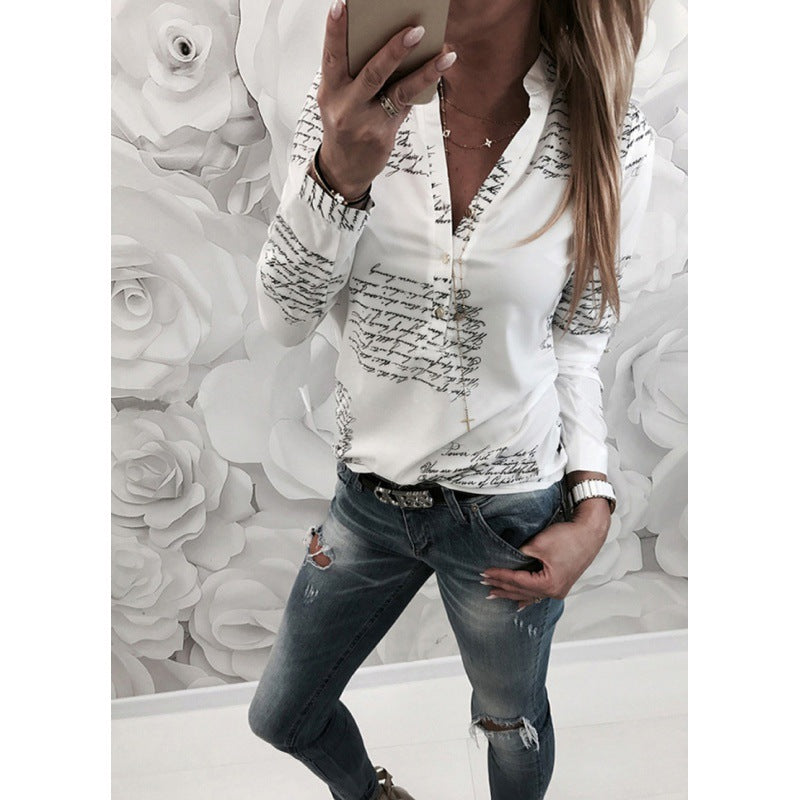 Damen Bluse mit künstlerischem Schriftmuster und elegantem Schnitt Drune