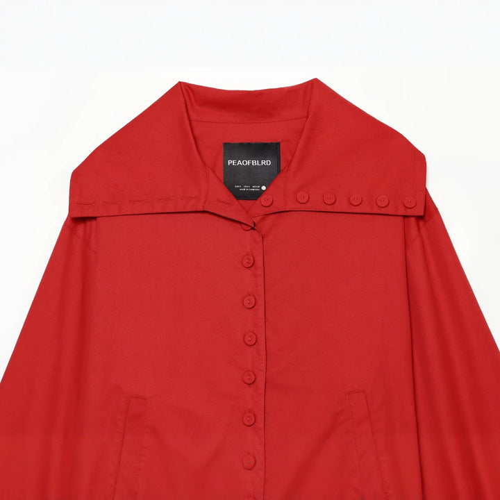 Damen Kurze Boxy-Utility-Jacke mit überlappendem Kragen und Knopfdetail Drune