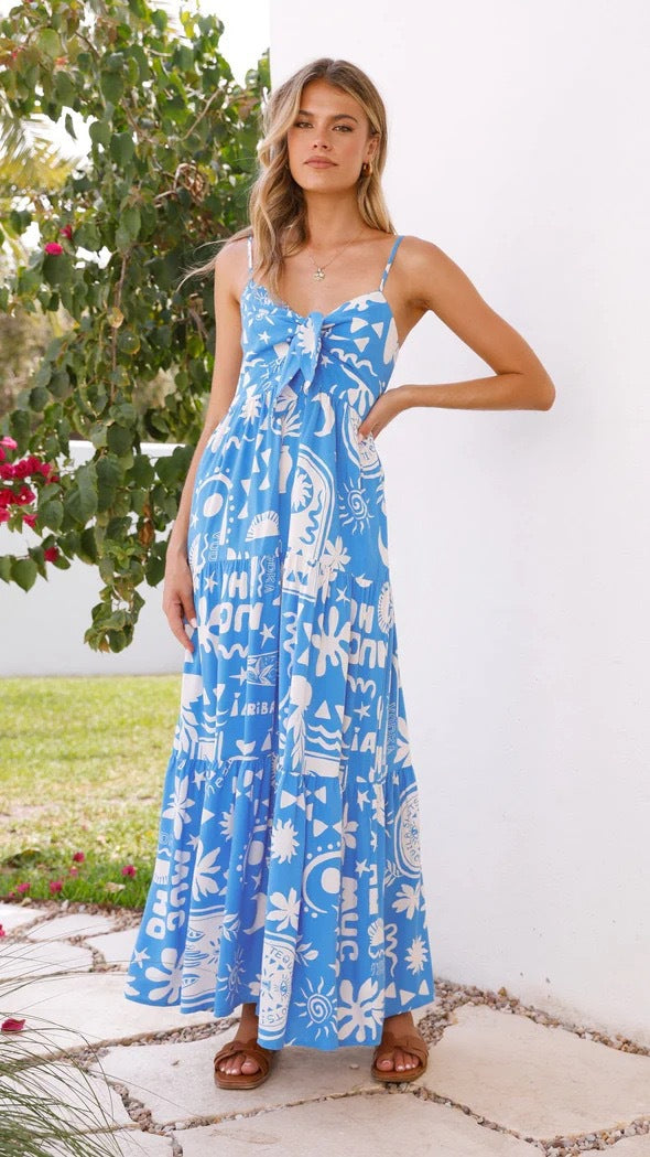 Damen Maxikleid mit verspieltem Knotendesign und luftiger A-Linie Drune