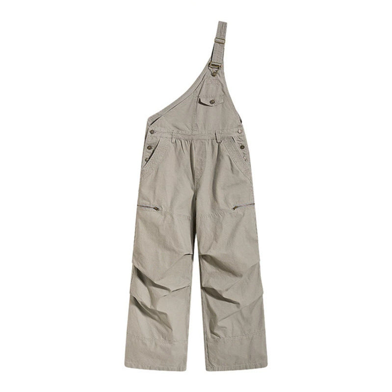 Damen Weite Latzhose mit asymmetrischem Träger und Multi-Taschen Drune
