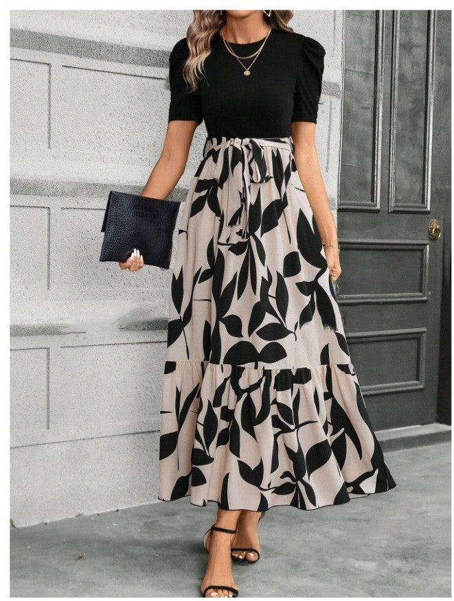 Damen Maxikleid mit floralen Akzenten und elastischem Bund Drune