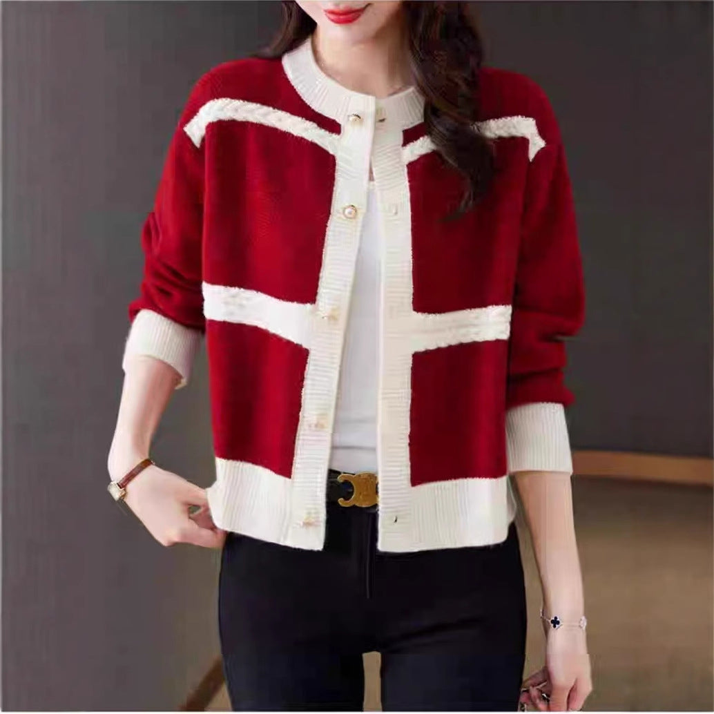 Damen lässige Strickjacke mit dekorativen Zopfdetails und Glanzknöpfen Drune