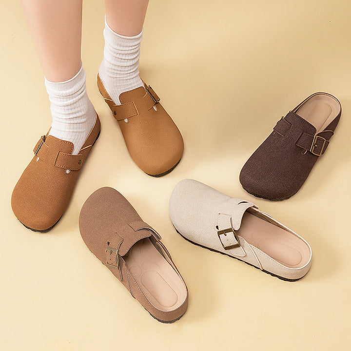 Damen nan gemütliche Nubuk-Slipper Clog mit verstellbarer Messingschnalle und ergonomischem Memory-Fußbett Drune