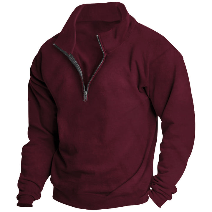 Herren nan hochschließendes Halbzip-Sweatshirt mit Stehkragen, relaxed Oversize und gerippten Bündchen Drune