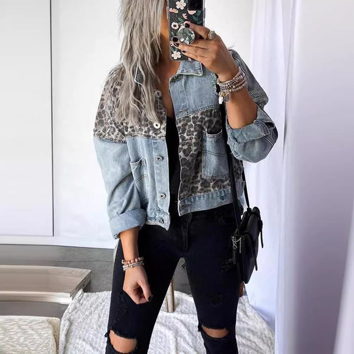 Damen Jeansjacke mit Leopardendruck und lässigem Schnitt Drune