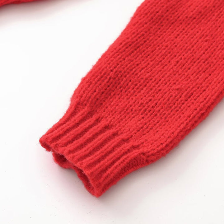 Damen Grobgestrickter Oversize-Pullover mit kurzem Stehkragen und Zierknotendetail Drune