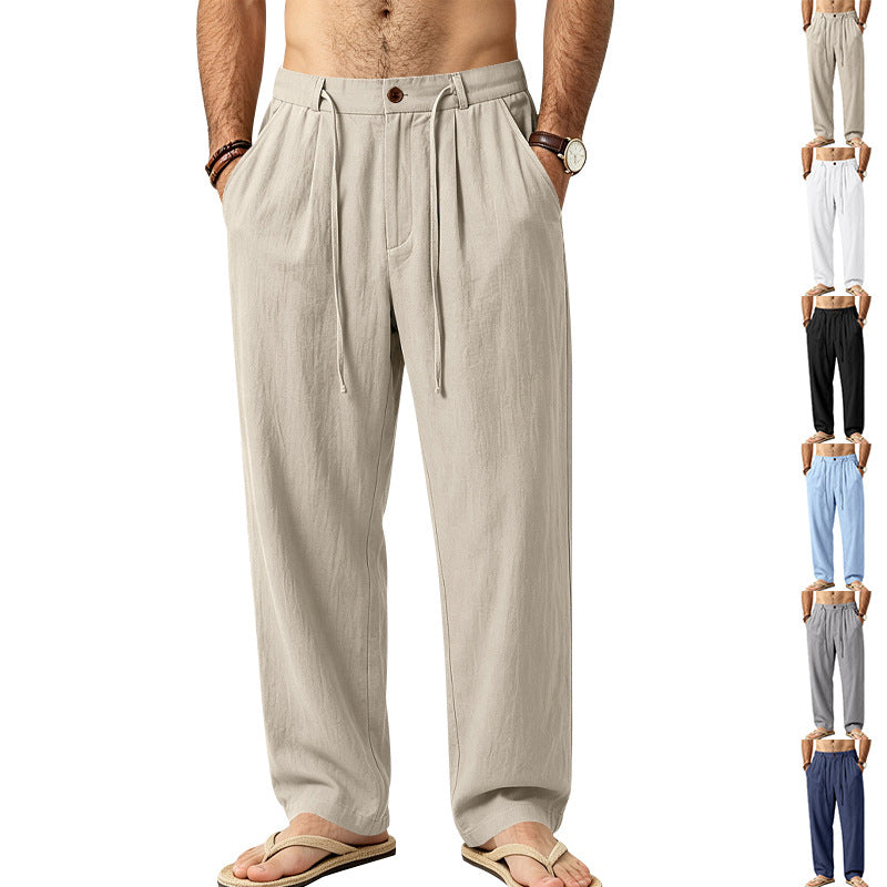 Herren Lässige Loungehose aus Leinenmischung mit Bundfalten und verdecktem Kordelzug Drune