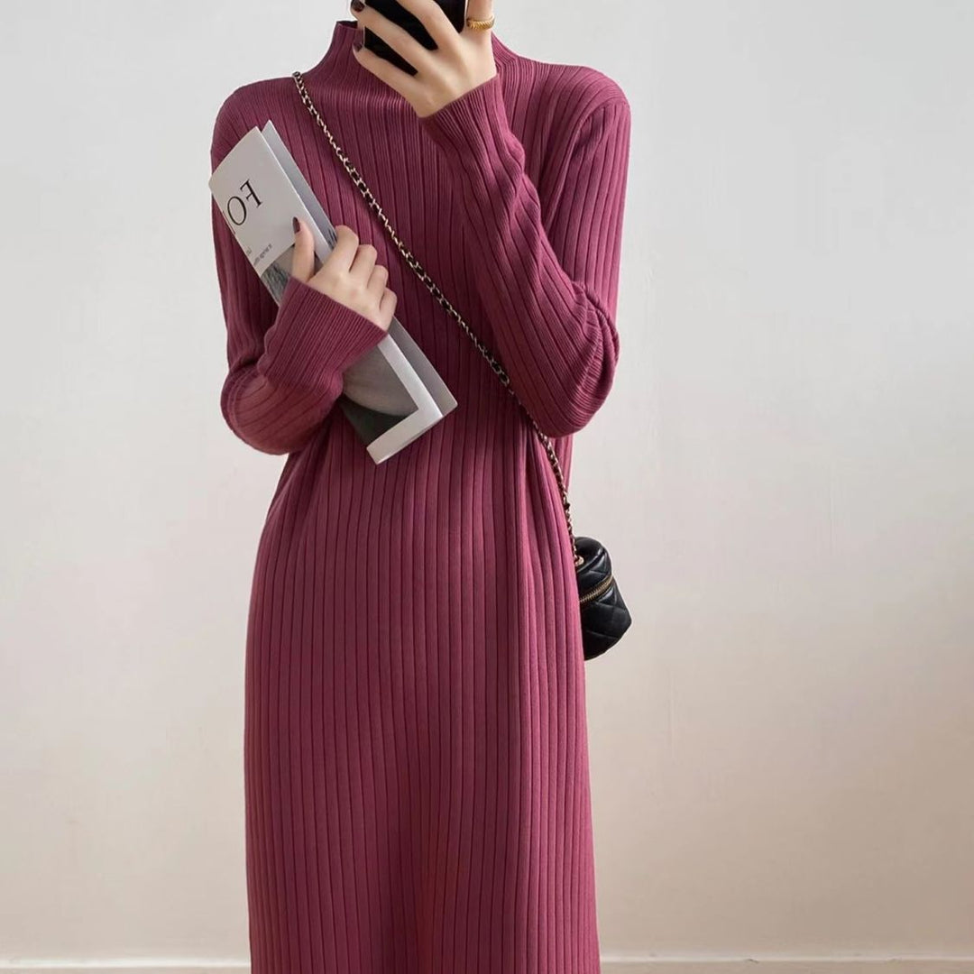 Damen Langarm Strickkleid mit strukturiertem Rippdesign und flauschigem Saum Drune