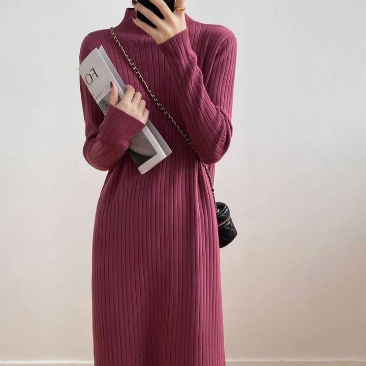 Damen Langarm Strickkleid mit strukturiertem Rippdesign und flauschigem Saum Drune