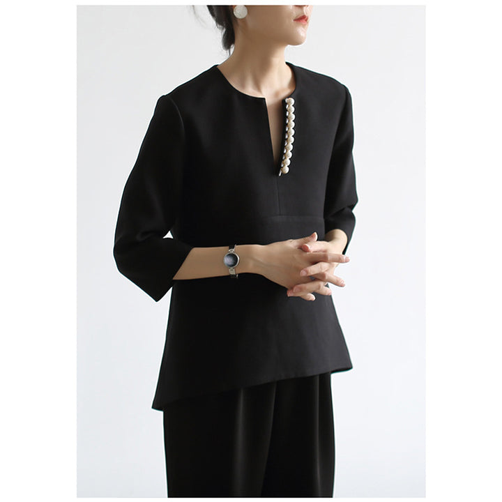 Damen Elegante Bluse mit Perlendetails Drune