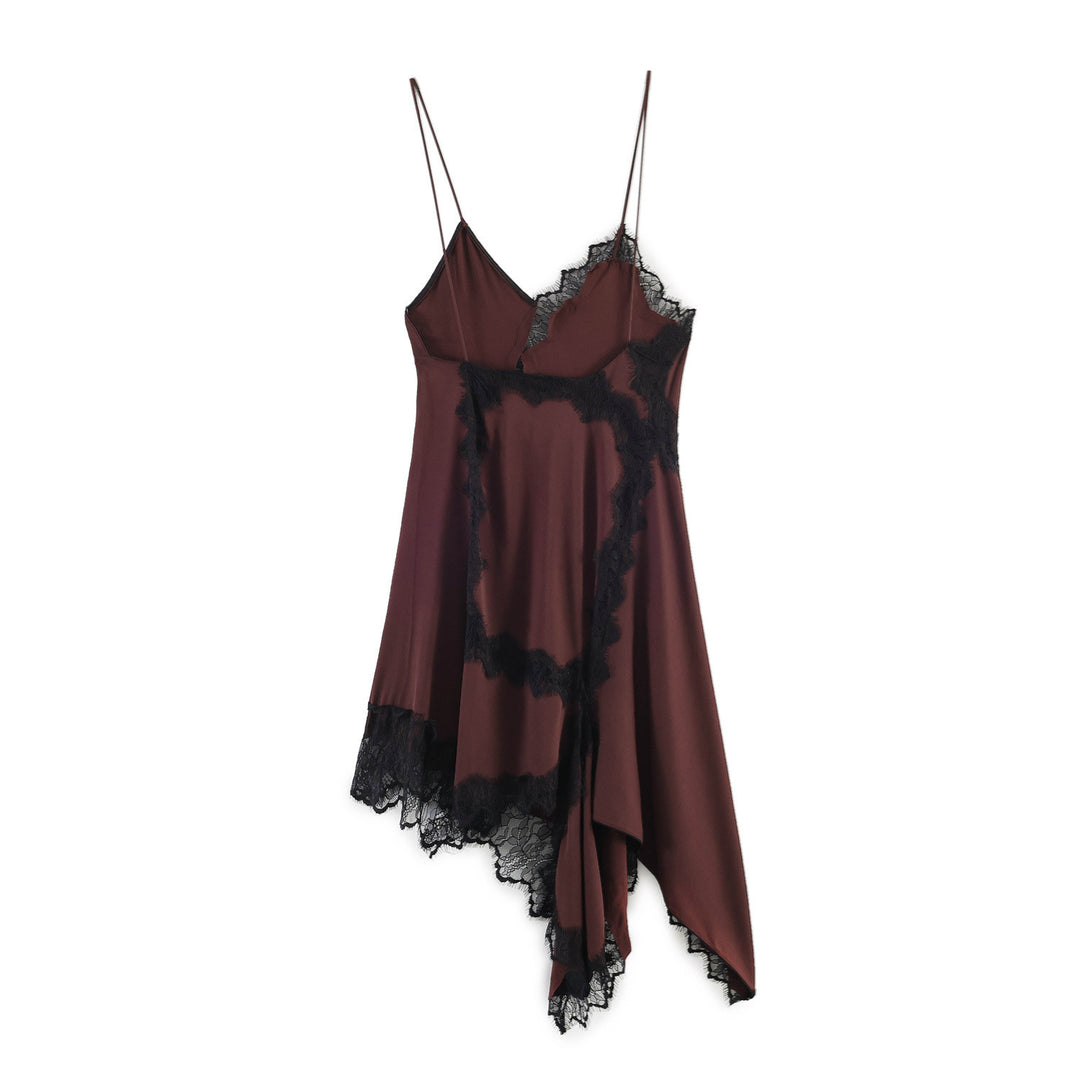 Damen Spitzen-Hängerchenkleid mit asymmetrischem Saum und zarten Trägern Drune