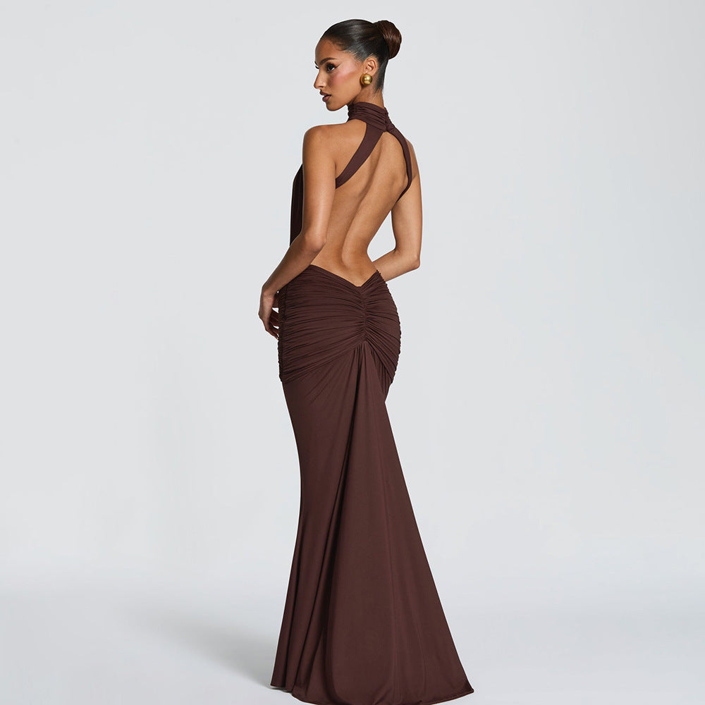 Damen Figurumspielendes Abendkleid mit hochgeschlossenem Design und raffinierten Drapierungen Drune