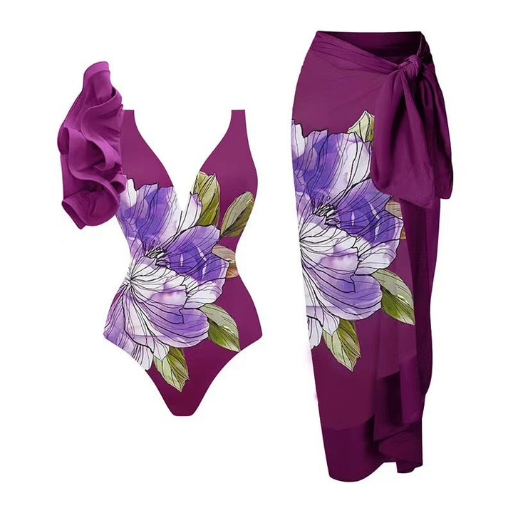 Damen Badeanzug-Set mit floralem Design und elegantem Wickelrock Drune