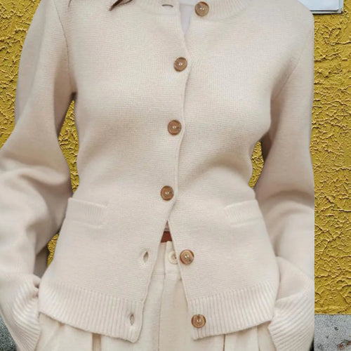 Damen Strickjacke mit eleganten Knöpfen und modernen Taschen Drune