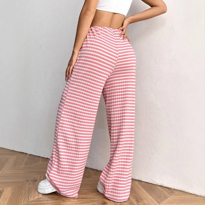 Damen Loungewear-Hose mit weitem Bein, geripptem Feinstrick und Kordelzug Drune