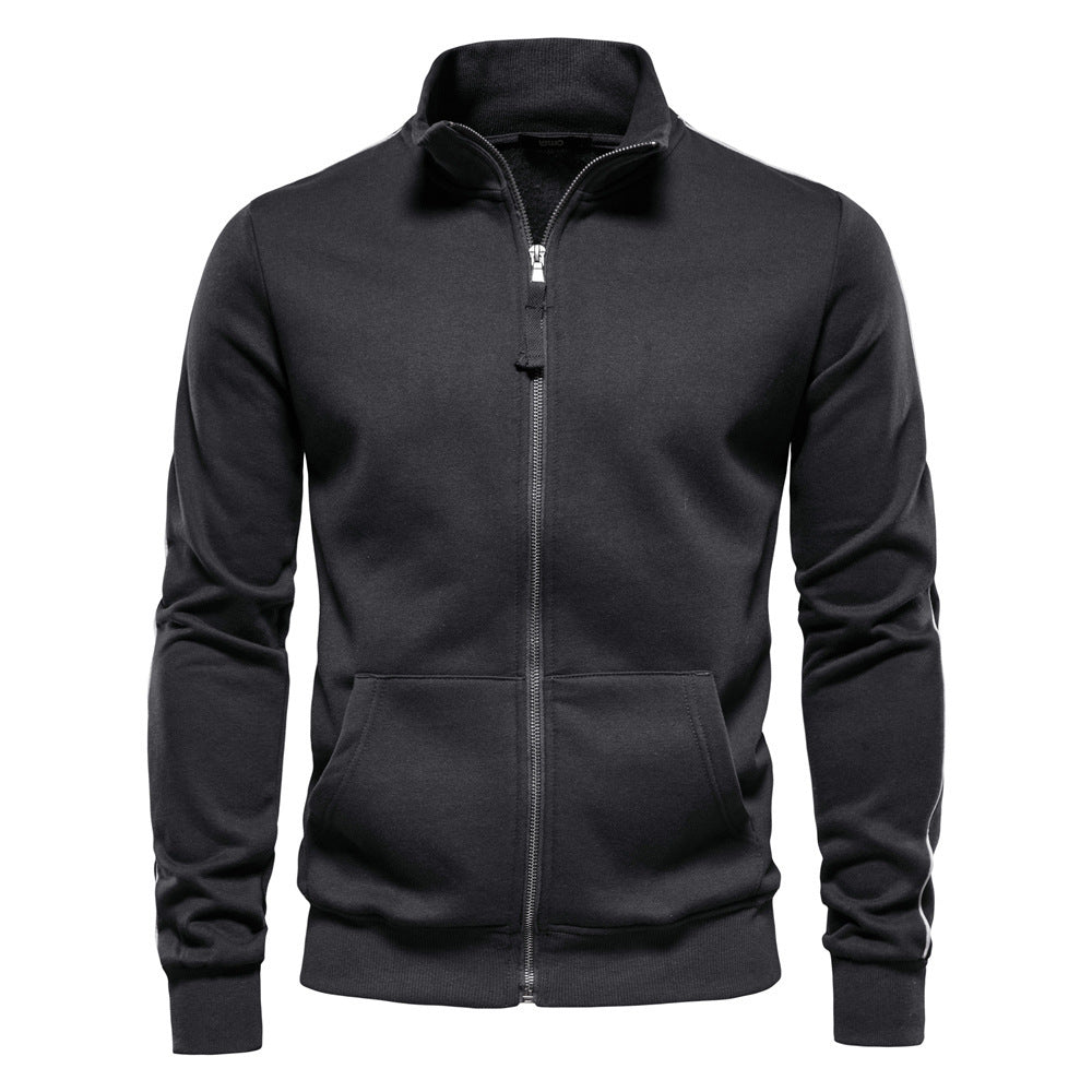 Herren nan sportive Baumwoll-Sweatjacke mit Stehkragen und Kängurutaschen Drune