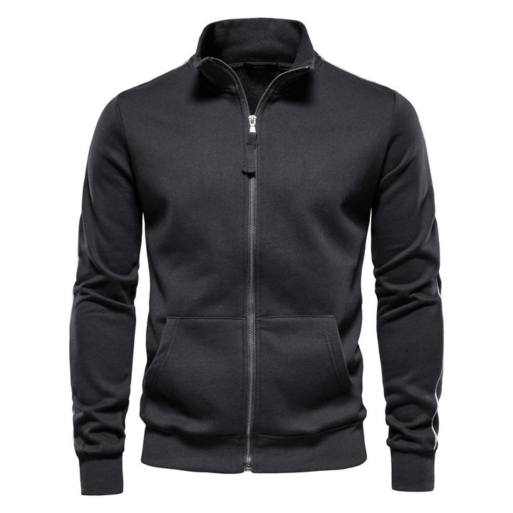 Herren nan sportive Baumwoll-Sweatjacke mit Stehkragen und Kängurutaschen Drune