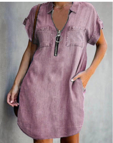 Damen Freizeit Denim-Kleid mit praktischen Taschen und Reißverschluss Drune