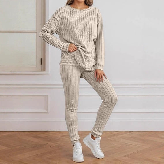 Damen gemütliches Strickensemble mit Rippenstruktur Drune