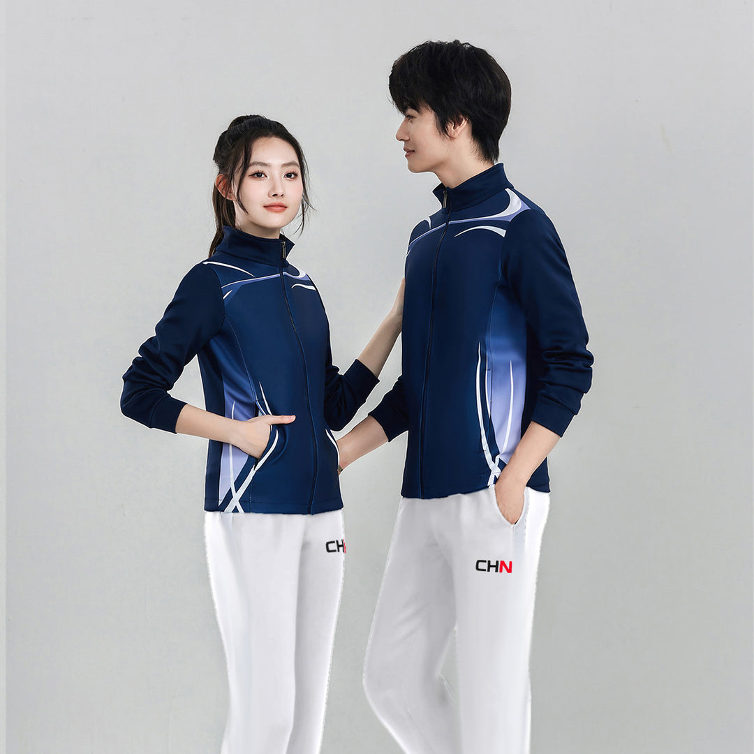 Unisex Athletisches Trainingsset mit Reißverschlussjacke und Streifen-Jogginghose Drune