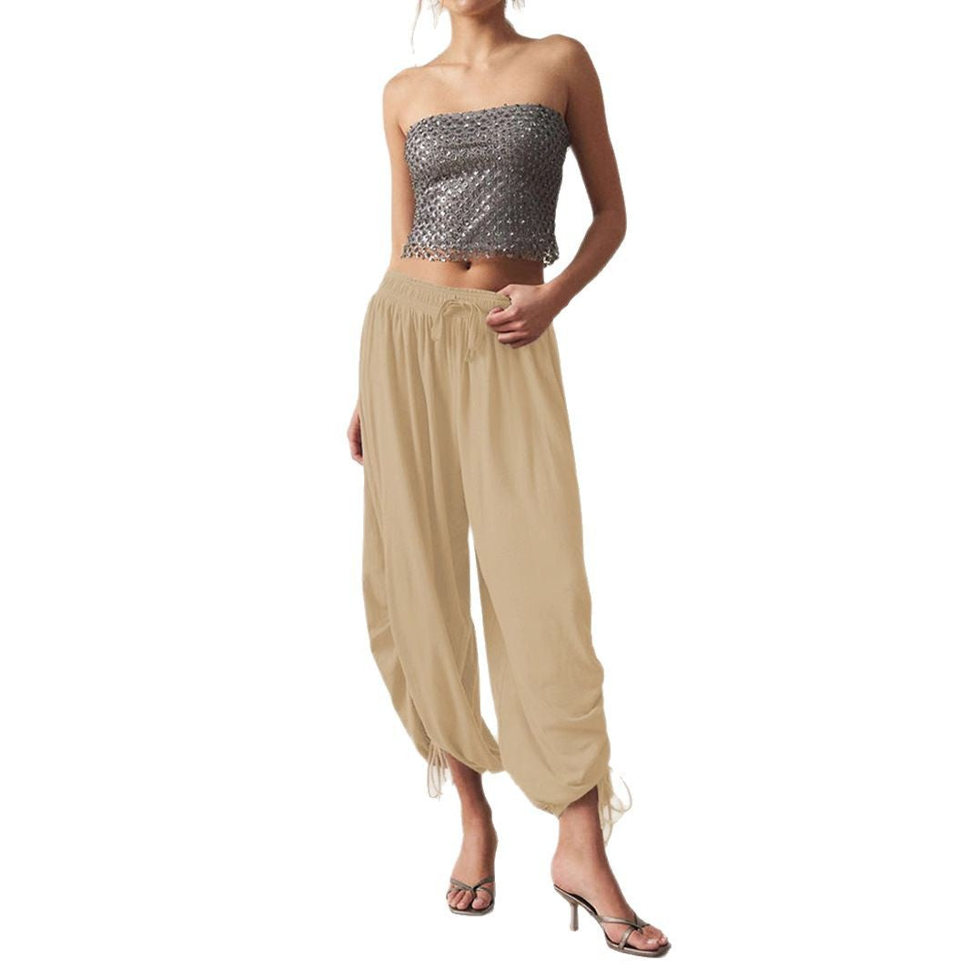 Damen Legere Weite Haremhose mit Kordelzug Drune