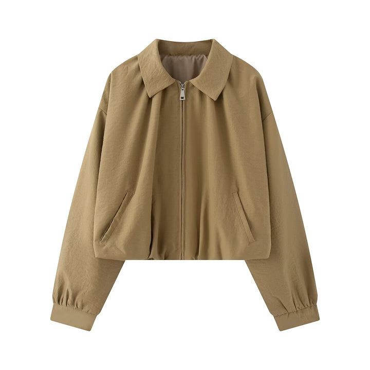 Damen Cropped-Boxy-Jacke im Oversize‑Look mit Hemdkragen, Reißverschluss und elastischen Bündchen Drune