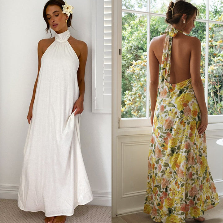 Damen Maxikleid mit eleganter Halterpartie und Taschen Drune